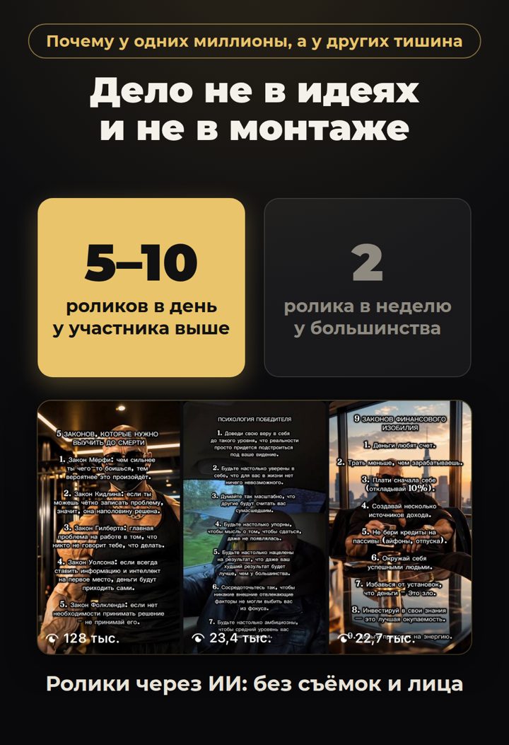5–10 роликов в день против 2 в неделю